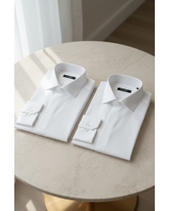 Cravate.tn | Pack 2 Chemises en popeline col ouvert stretch avec boutons cachés - blanc