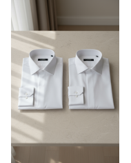 Cravate.tn | Pack 2 Chemises en popeline col ouvert stretch avec boutons cachés - blanc