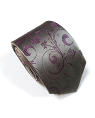 Cravate grise avec motifs floral en violet