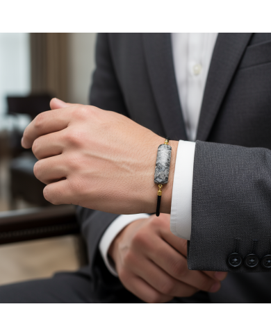 Cravate.tn | Bracelet avec cordon grise en véritable pierres Cravate.tn | Bracelet avec cordon grise en véritable pierres