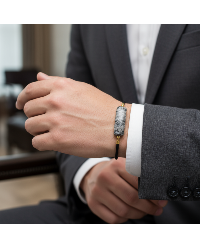 Cravate.tn | Bracelet avec cordon grise en véritable pierres