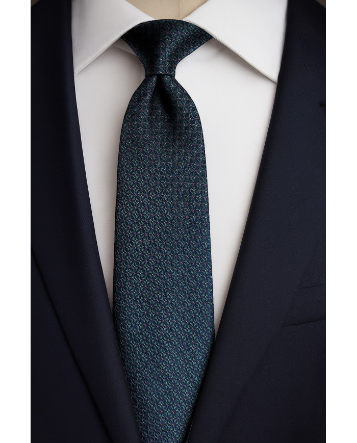 Collection Ambassadeur : Cravate vert-bleu foncé avec motifs