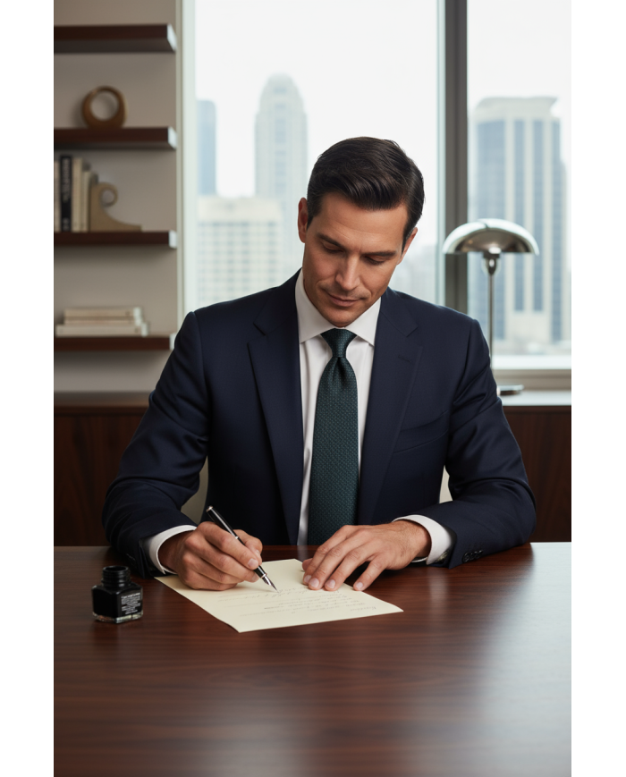 Collection Ambassadeur : Cravate vert-bleu foncé avec motifs