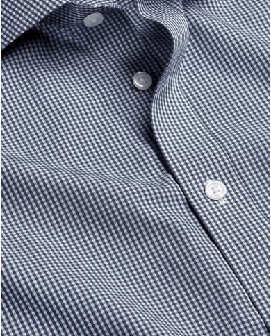 Chemise col ouvert vichy en bleu marine 100% coton