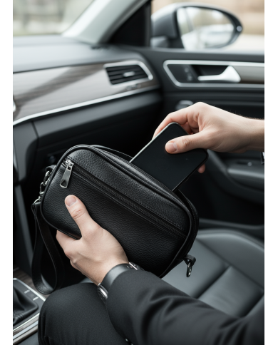 Cravate.tn | Trousse d'affaires pour homme Noir Grainé avec Mousqueton : Izem