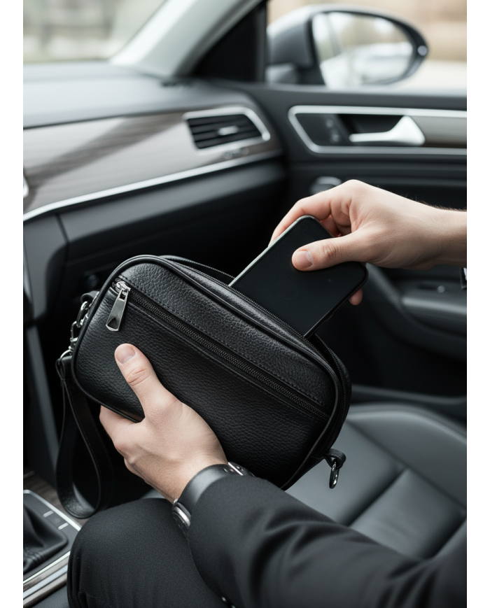 Cravate.tn | Trousse d'affaires pour homme Noir Grainé avec Mousqueton : Izem