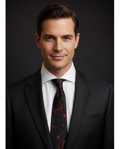 Cravate.tn | Cravate noire avec motifs florale en rouge