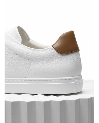 Cravate.tn | Sneakers Cuir blanc-camel crispé - Izem