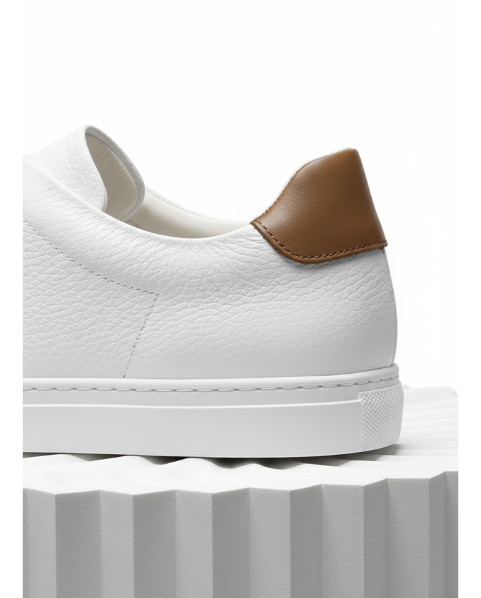 Cravate.tn | Sneakers Cuir blanc-camel crispé - Izem