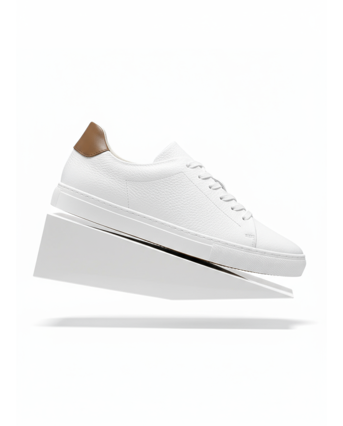 Cravate.tn | Sneakers Cuir blanc-camel crispé - Izem