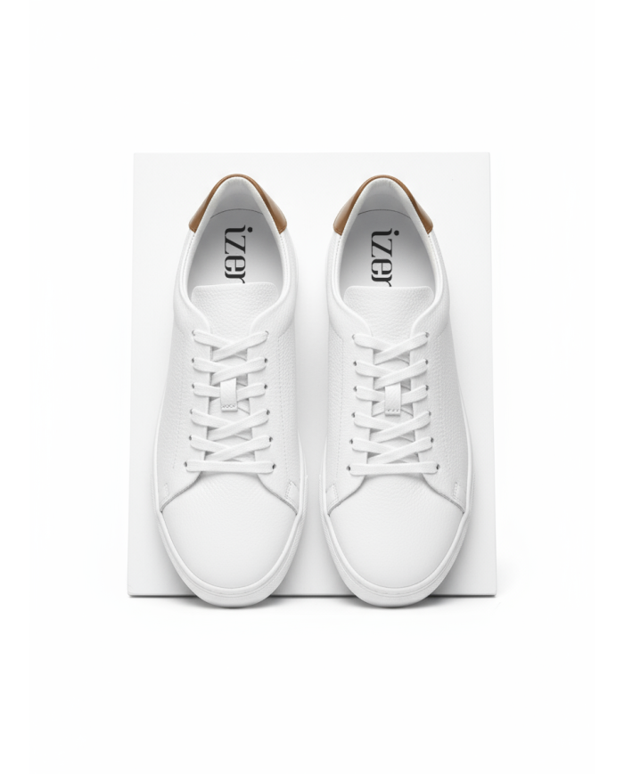 Cravate.tn | Sneakers Cuir blanc crispé - Izem