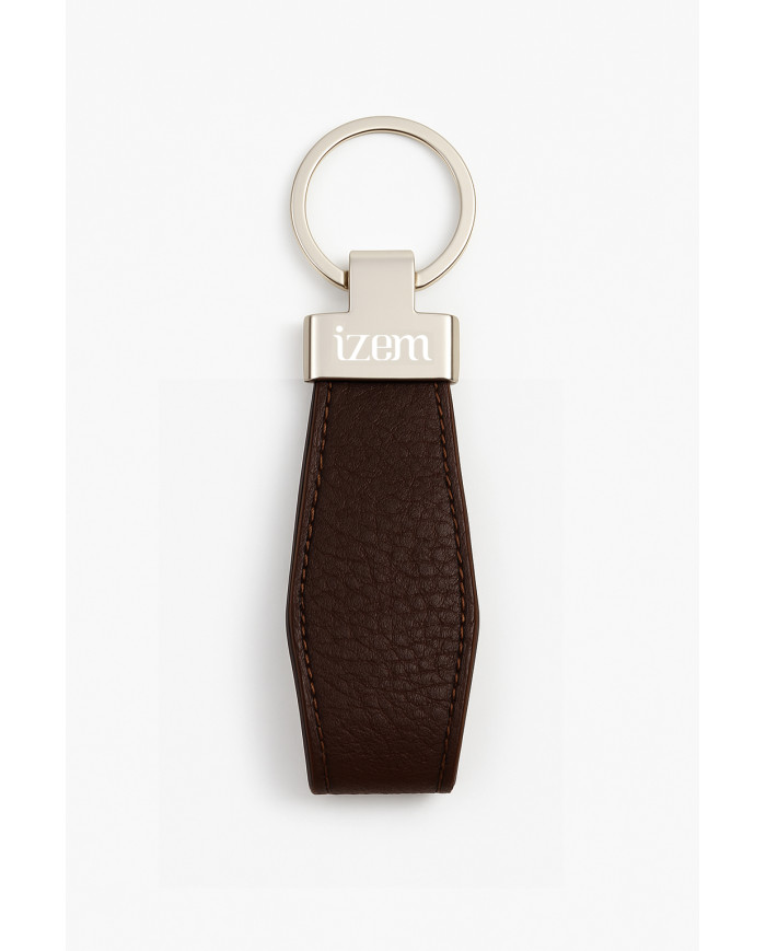 Portefeuille et porte clé en cuir marron grainé