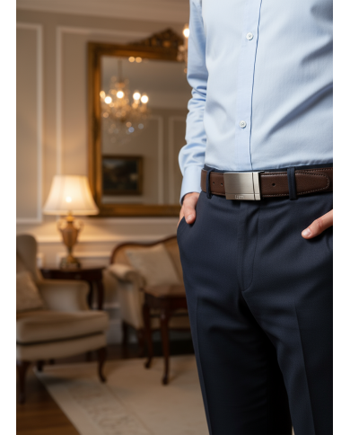 Ceinture cuir réversible avec boucle plate  : noir et bleu marine