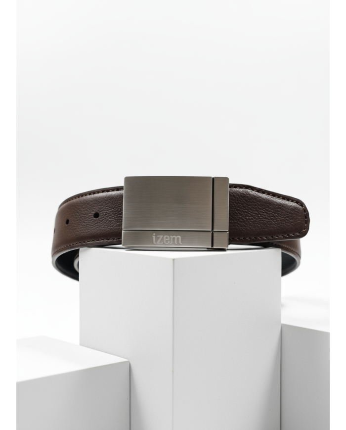 Ceinture cuir réversible avec boucle plate  : noir et bleu marine