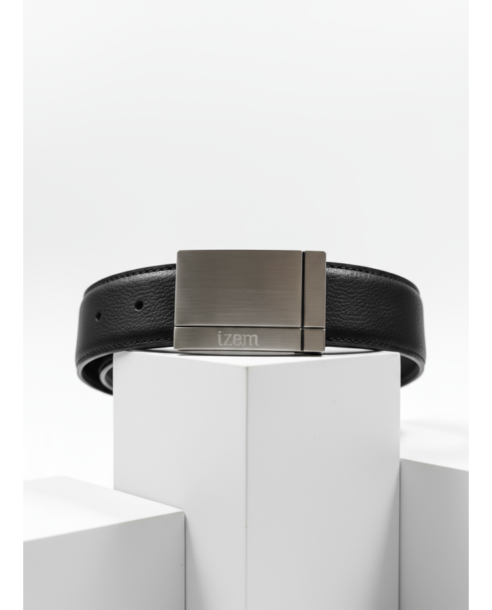 Ceinture cuir réversible avec boucle plate  : noir et bleu marine