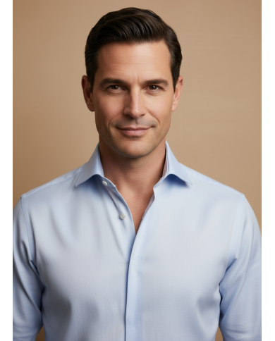 Pack 2 Chemises Col Français en popeline stretch avec boutons caché - blanc et bleu ciel