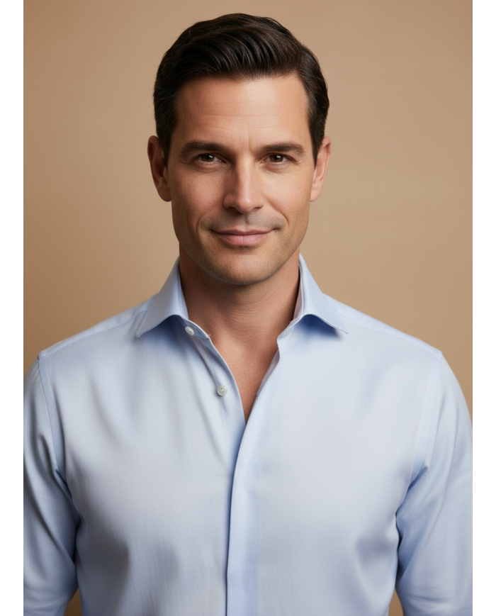 Pack 2 Chemises Col Français en popeline stretch avec boutons caché - blanc et bleu ciel