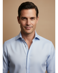 Pack 2 Chemises Col Français en popeline stretch avec boutons caché - blanc et bleu ciel