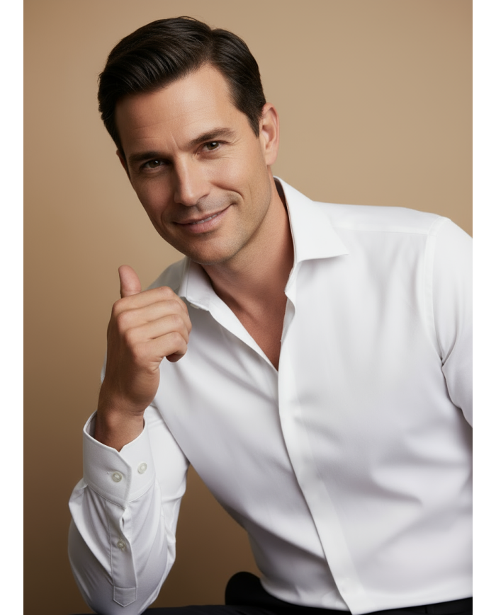 Pack 2 Chemises Col Français en popeline stretch avec boutons caché - blanc et bleu ciel