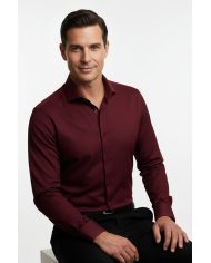 Cravate.tn | Chemise Col italien en popeline stretch - bordeaux