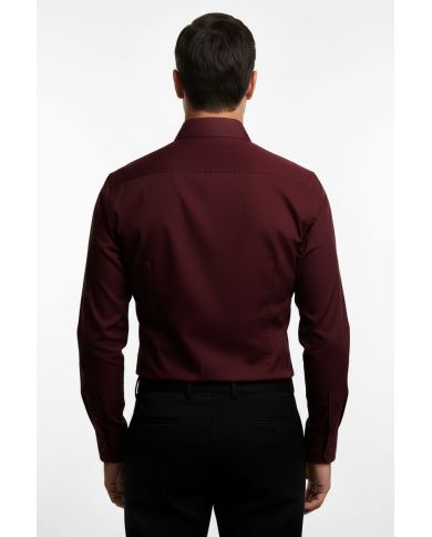 Cravate.tn | Chemise Col italien en popeline stretch - bordeaux