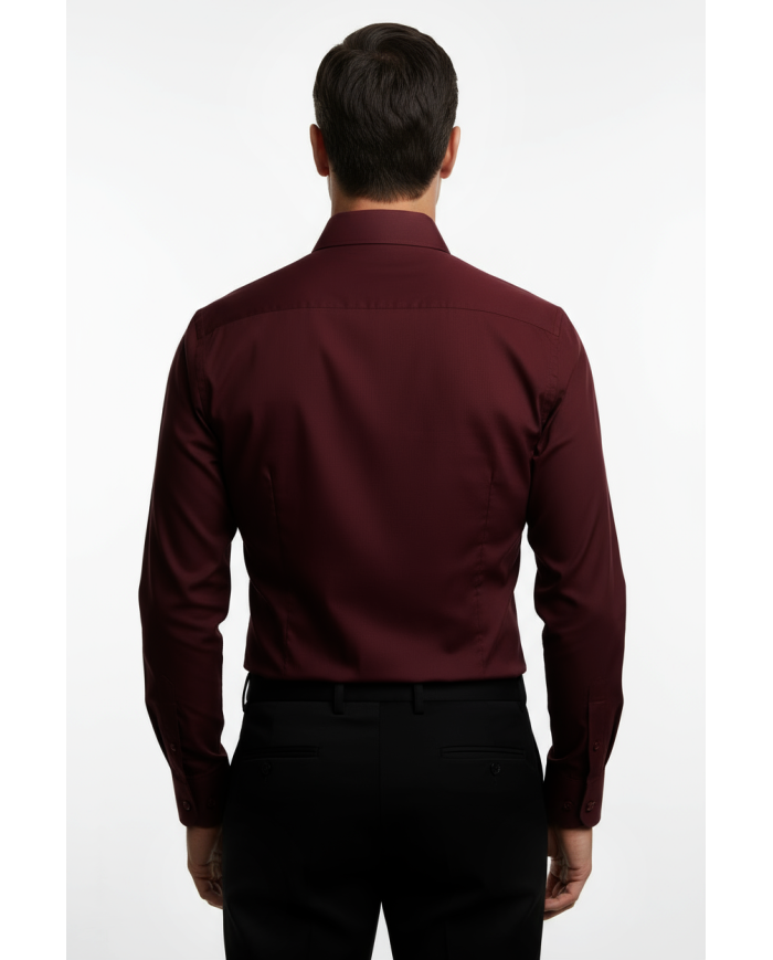 Cravate.tn | Chemise Col italien en popeline stretch - bordeaux