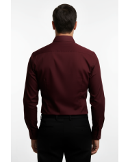 Cravate.tn | Chemise Col italien en popeline stretch - bordeaux