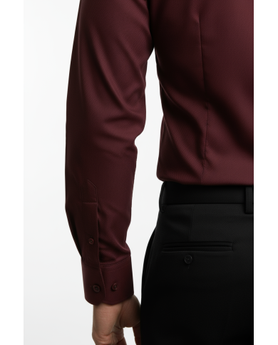 Cravate.tn | Chemise Col italien en popeline stretch - bordeaux