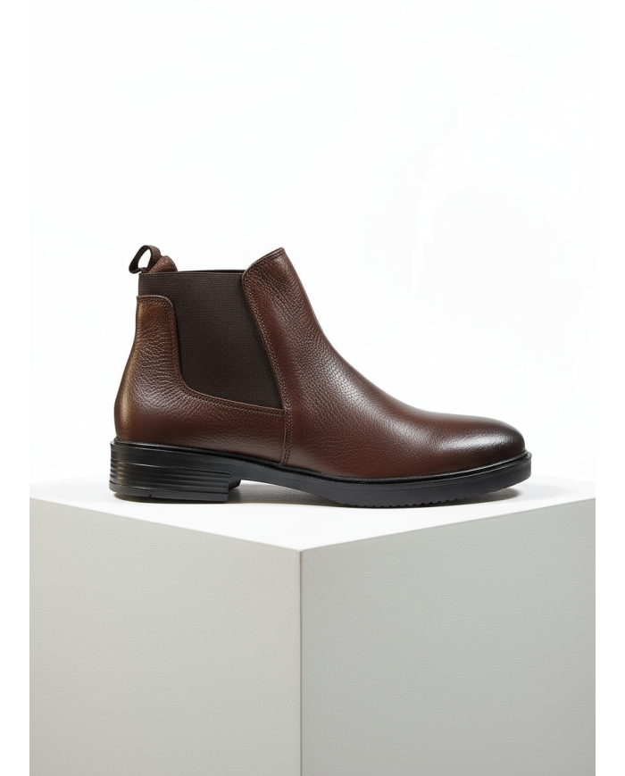 Chelsea boot en cuir : marron grainé