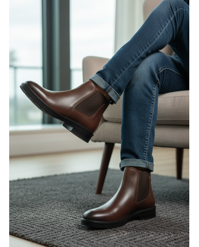 Chelsea boot en cuir : marron grainé