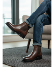 Chelsea boot en cuir : marron grainé