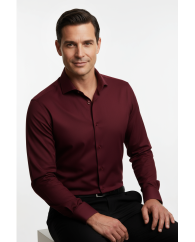 Pack 2 Chemises Col italien en popeline stretch - noir et bordeaux