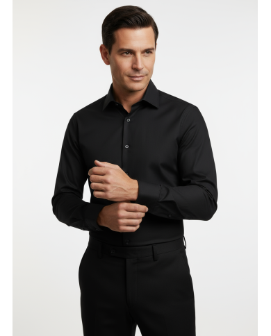 Pack 2 Chemises Col italien en popeline stretch - noir et bordeaux