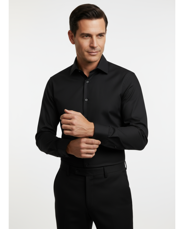 Pack 2 Chemises Col italien en popeline stretch - noir et bordeaux