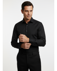 Pack 2 Chemises Col italien en popeline stretch - noir et bordeaux