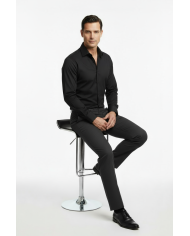 Cravate.tn | Chemise Col italien en popeline stretch - noir