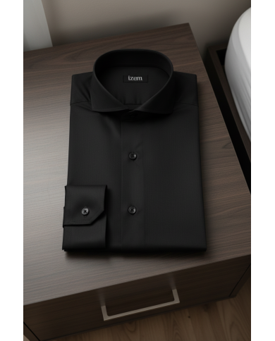 Cravate.tn | Chemise Col italien en popeline stretch - noir