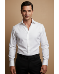 Cravate.tn | Chemise Col italien en popeline stretch - noir