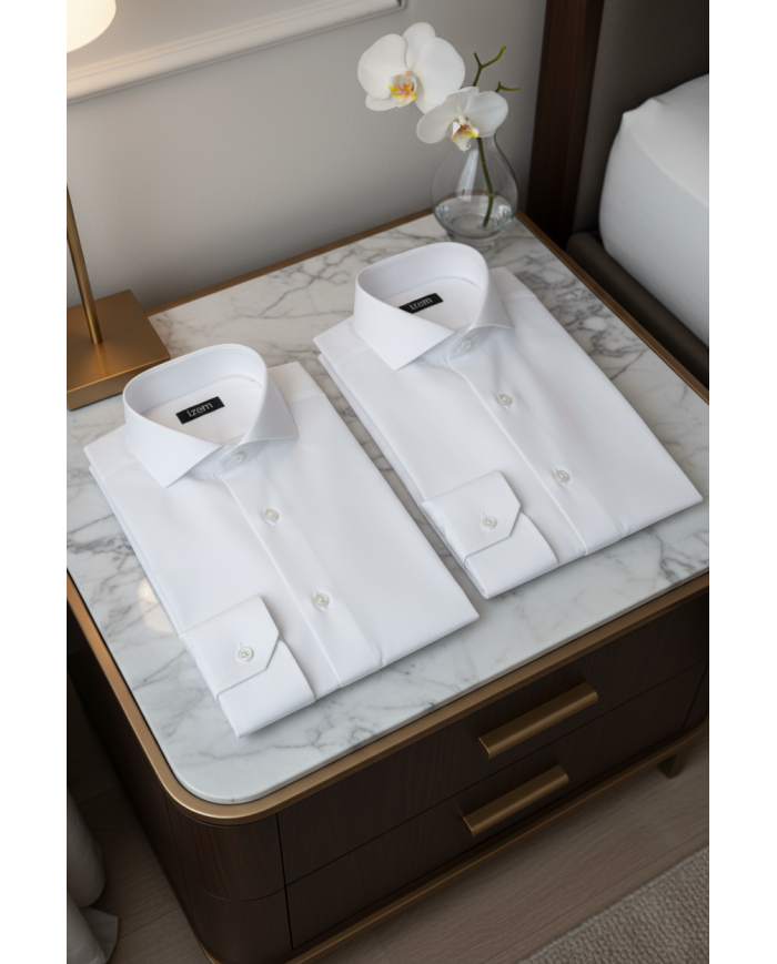 Pack 2 Chemises Col italien en popeline stretch - noir et bordeaux