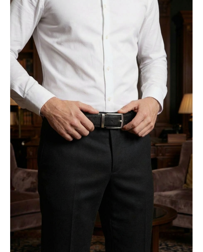 Ceinture cuir réversible : marron foncé et noir