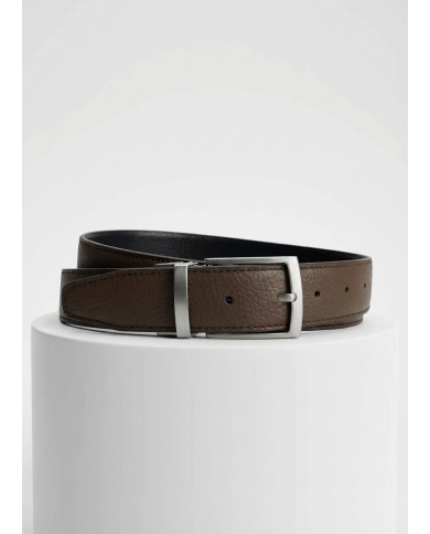 Ceinture cuir réversible : marron foncé et noir