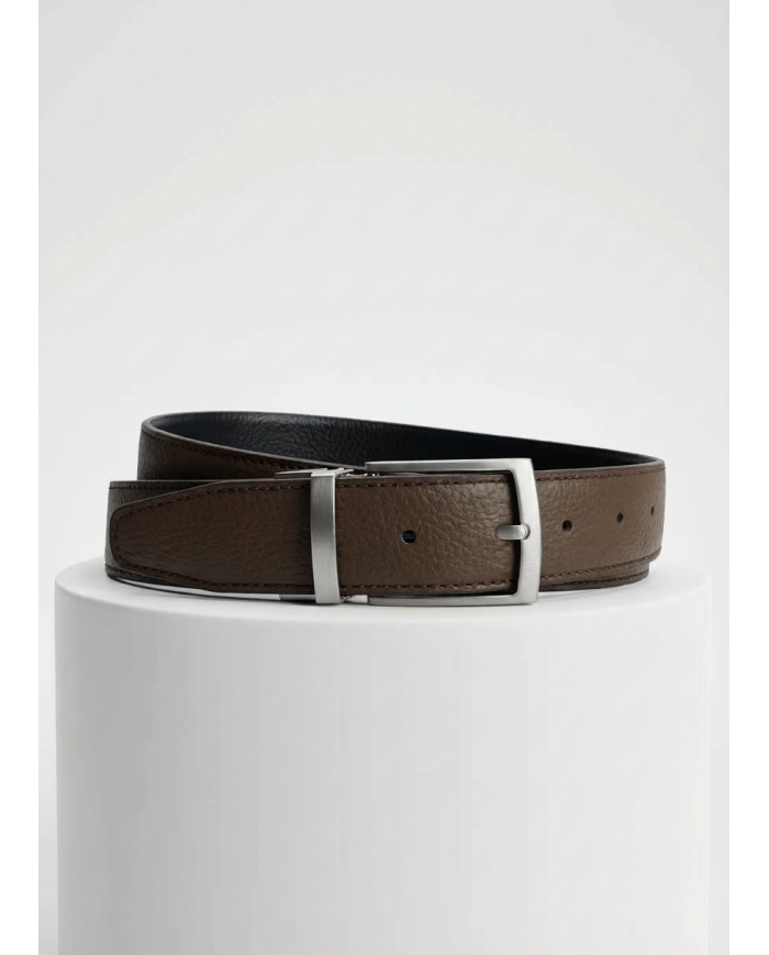 Ceinture cuir réversible : marron foncé et noir