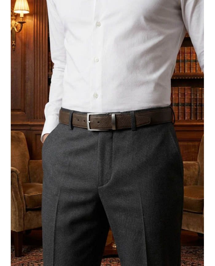 Ceinture cuir réversible : marron foncé et noir