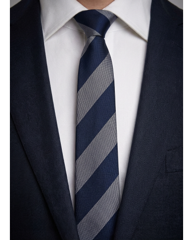 Cravate.tn | De Niro Collection : Cravate Club Bleu marine et gris argent