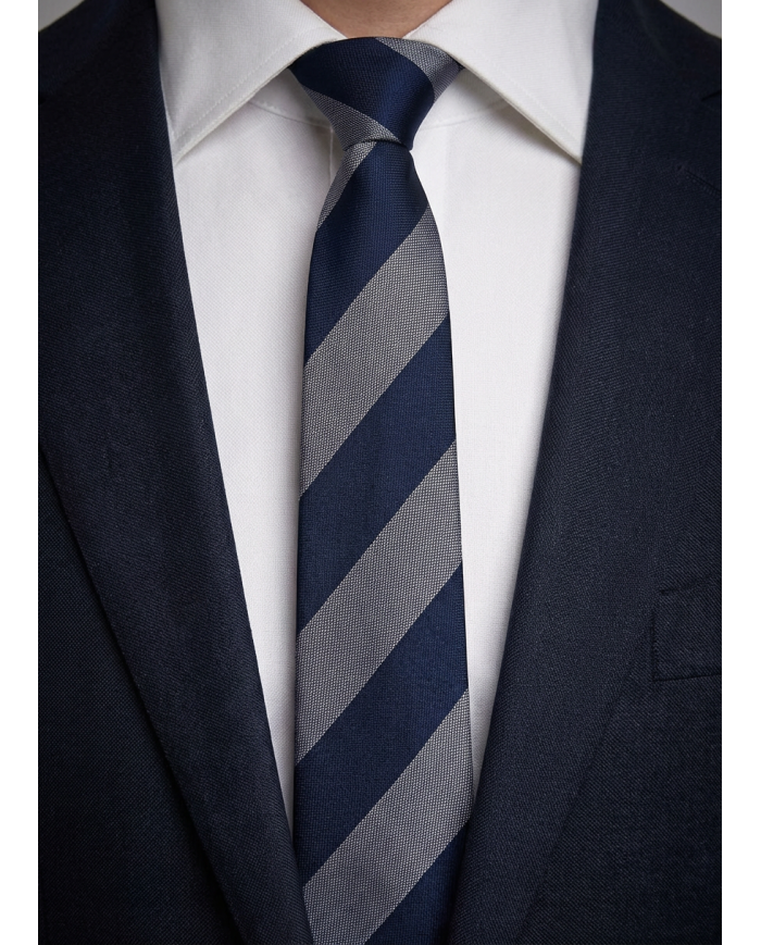 Cravate.tn | De Niro Collection : Cravate Club Bleu marine et gris argent