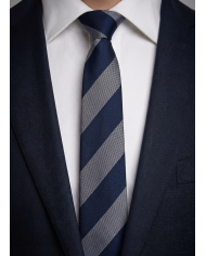 Cravate.tn | De Niro Collection : Cravate Club Bleu marine et gris argent