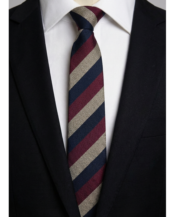 Cravate.tn | De Niro Collection : Cravate Club Bordeaux beige et bleu marine