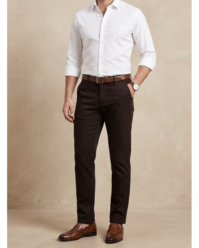 Pantalon Maco marron foncé uni texturé