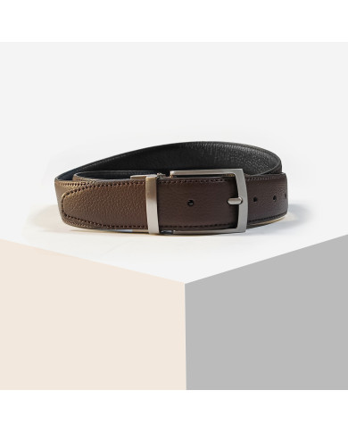 Ceinture cuir réversible : marron foncé et noir