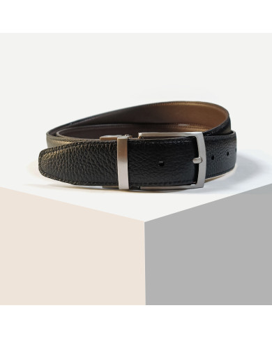 Ceinture cuir réversible : marron foncé et noir